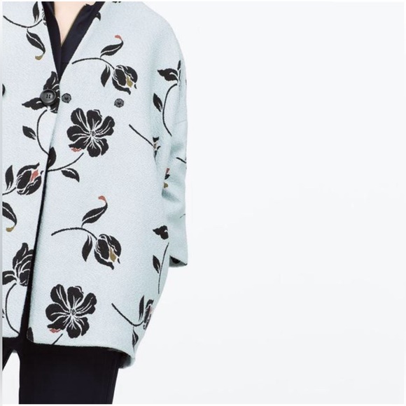 ZARA MANTEL JACKE BLUMEN KIMONO FLORAL PRINT JACQUARD COAT - Picture 14 of 15